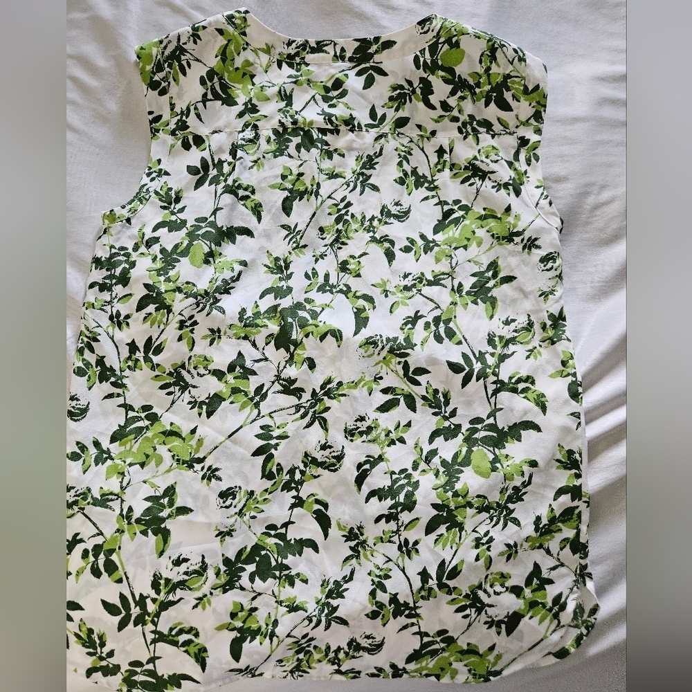 J.Crew Women's Leaf Patterned Sleeveless Top in Green and White Size S - Picture 5 of 7